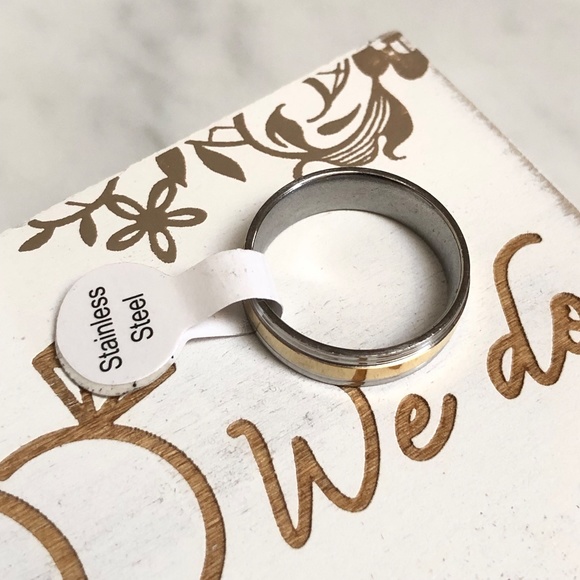 (New) Two-Tone Flat Grooved Round Edge Wedding Band Stainless Steel 6mm Size9.25 - Picture 5 of 6